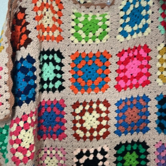 Vintage Mulit-Color Crochet Granny Square Blanket 52x66 - Picture 3 of 4
